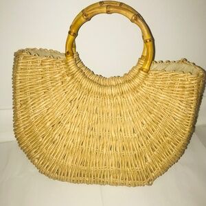 Faded Glory Vintage 90s/Y2K Straw Summer Beach Beige/Tan Hobo Purse Handbag